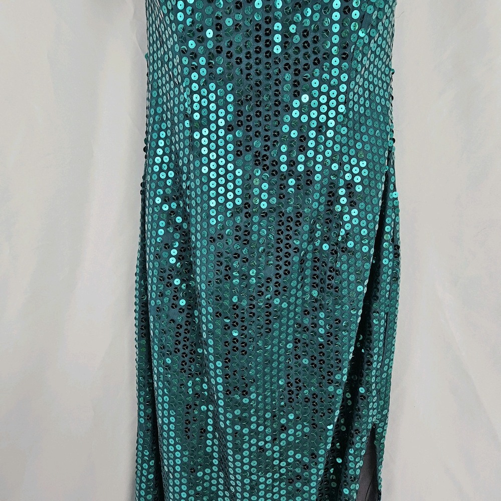 Oleg Cassini Evening Gown Emerald Green Sequin Size 5/6 Prom Dress Off Shoulder - Picture 5 of 12